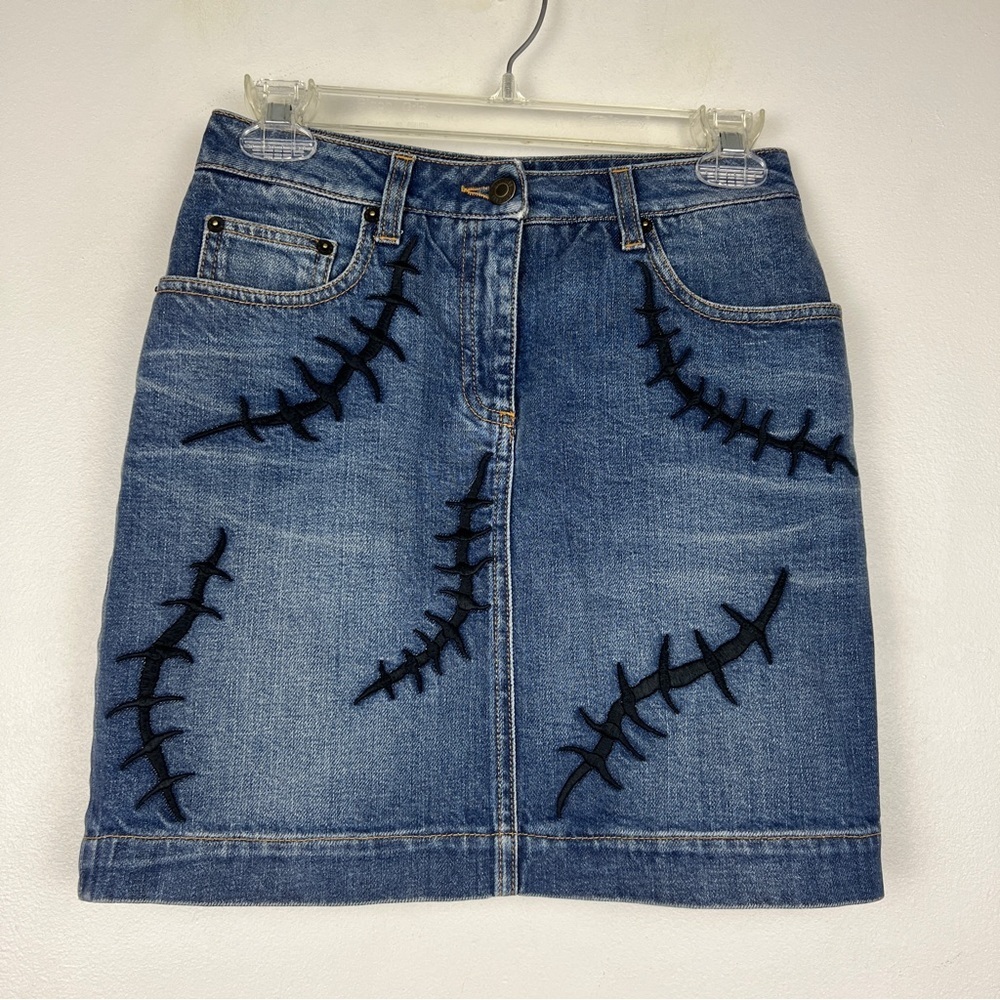 Moschino Scar Embroidered 2020 Halloween Denim Skirt - Picture 3 of 8